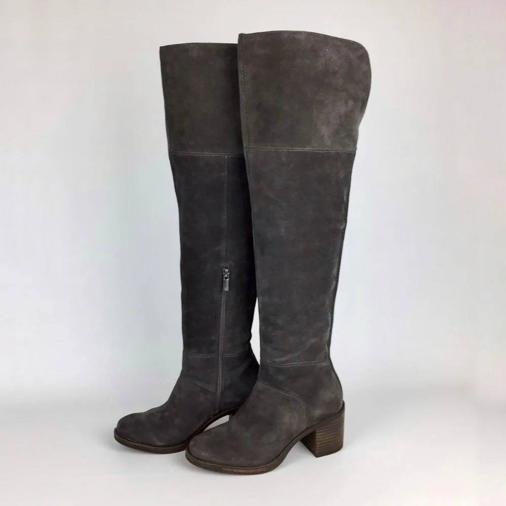 Lucky Ramsden Gray Suede Over the Knee OTK Heeled Boot 6